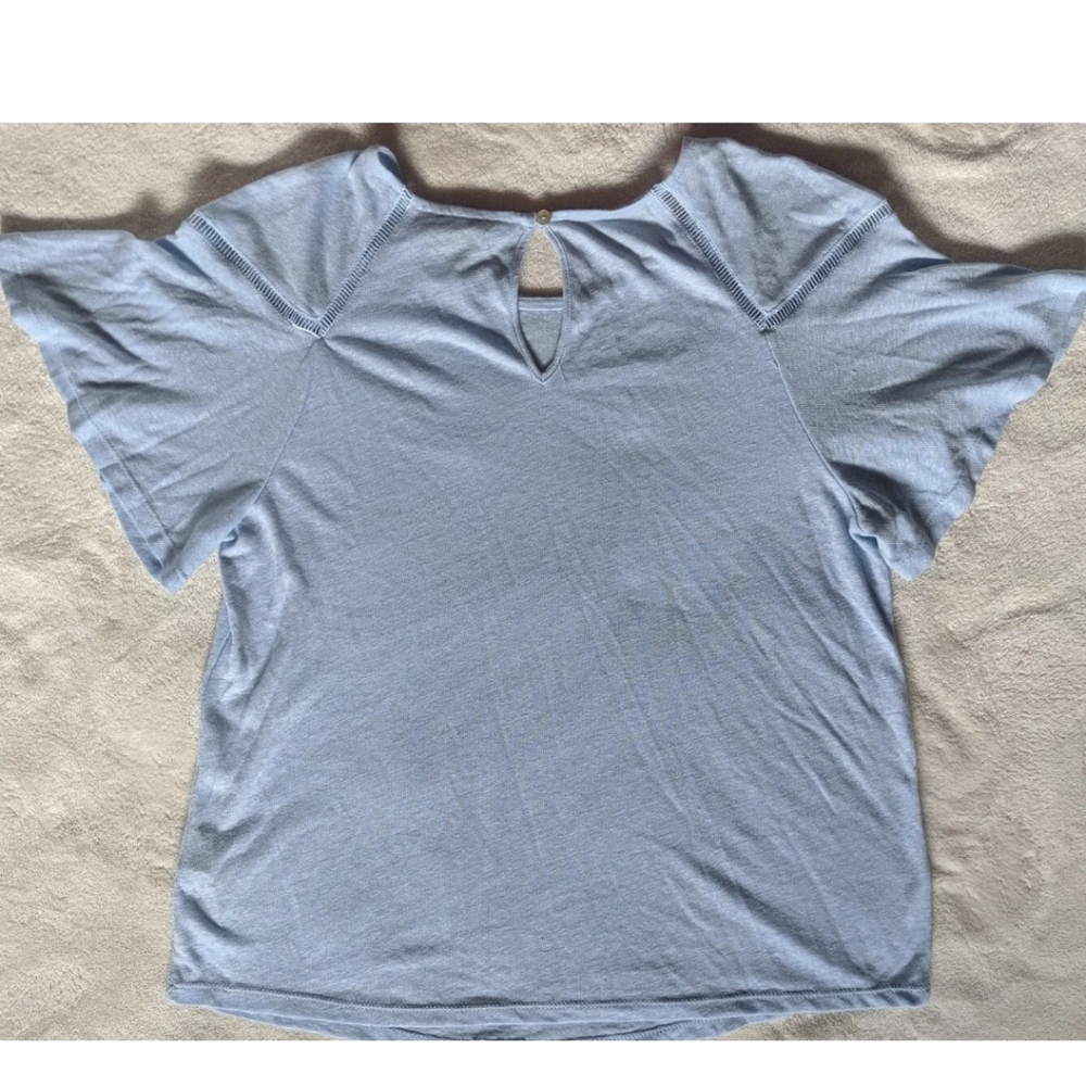 NWT Women's Zac & Rachel Chambray Blue Flutter Sleeve Linen Knit Top - Medium. - Picture 10 of 11